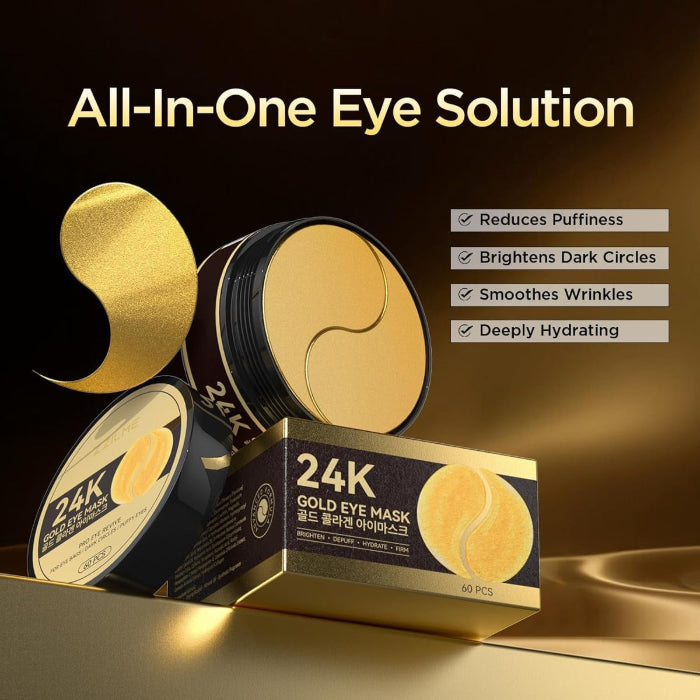 24K Gold under Eye Patches, Hydrogel Eye Mask for under Eye Care, Hydrating & Smoothing Eye Pads for Daily Skincare, 60 Pcs