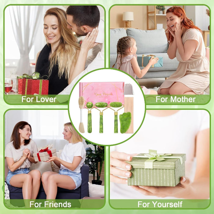 6Pcs Jade Roller for Face,Gua Sha Facial Tools for Women Natural Face Roller Massager Tool for Skincare, Makeup
